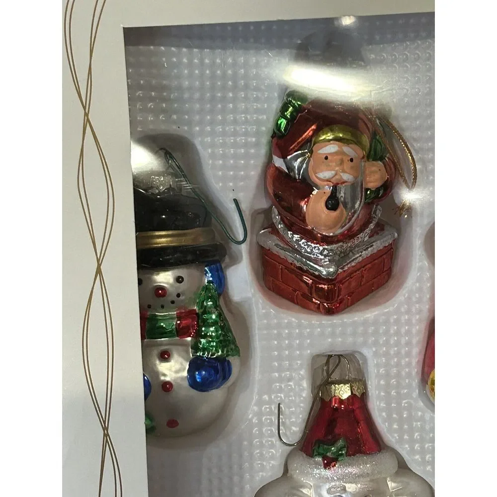 Box of 4 Glass Christmas Ornaments In‎ Box Target 2001 Santas Snowman